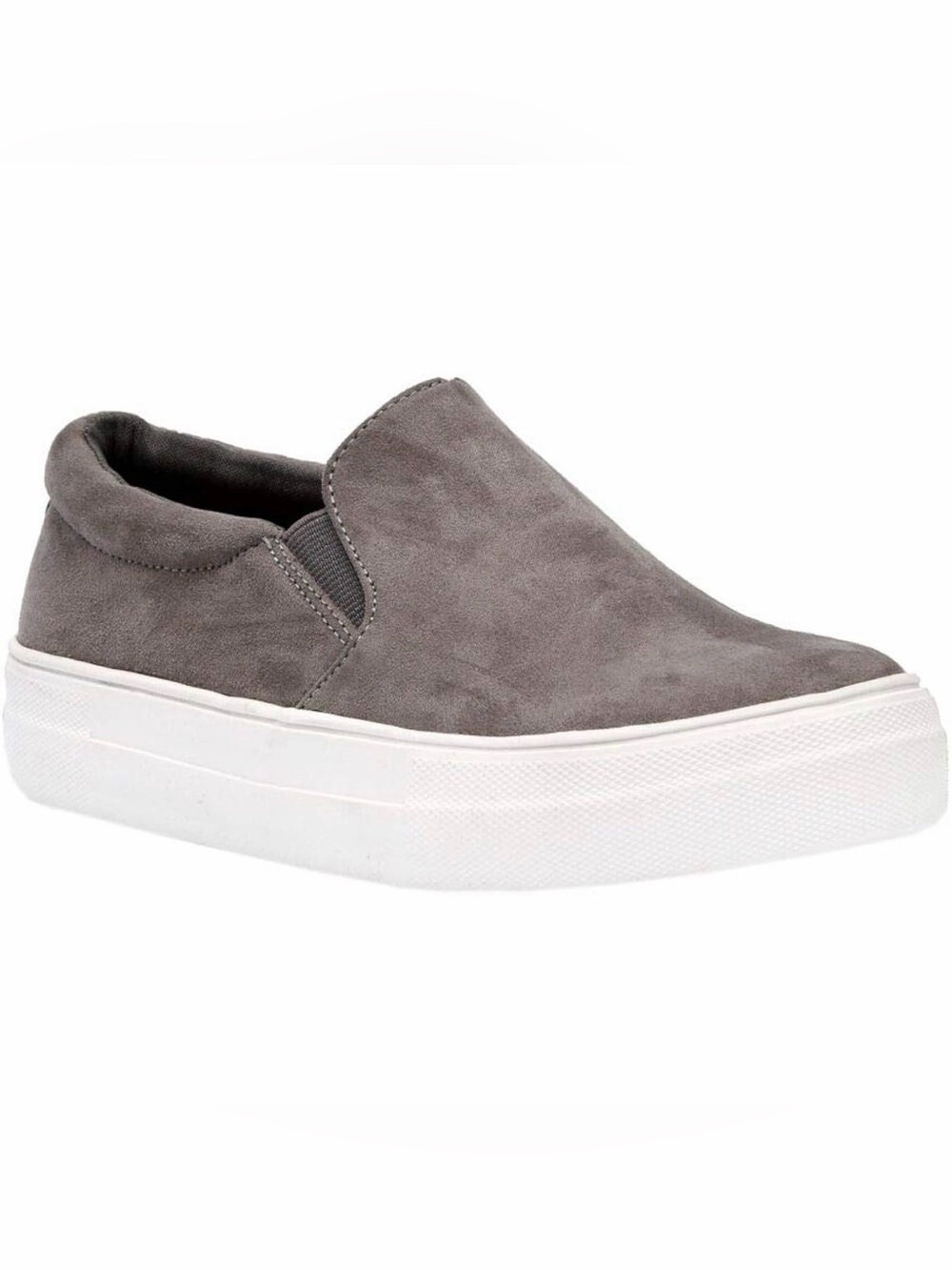 Cushionaire Rhona Vegan Suede Platform Slip-On Sneakers in Grey size 7.5